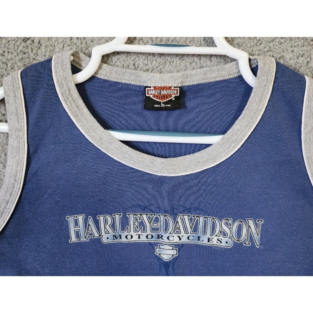 Harley Davidson Y2K 2000 Women's Sleeveless Ringer Tank Top Miami FL Blue Size L - Picture 2 of 12